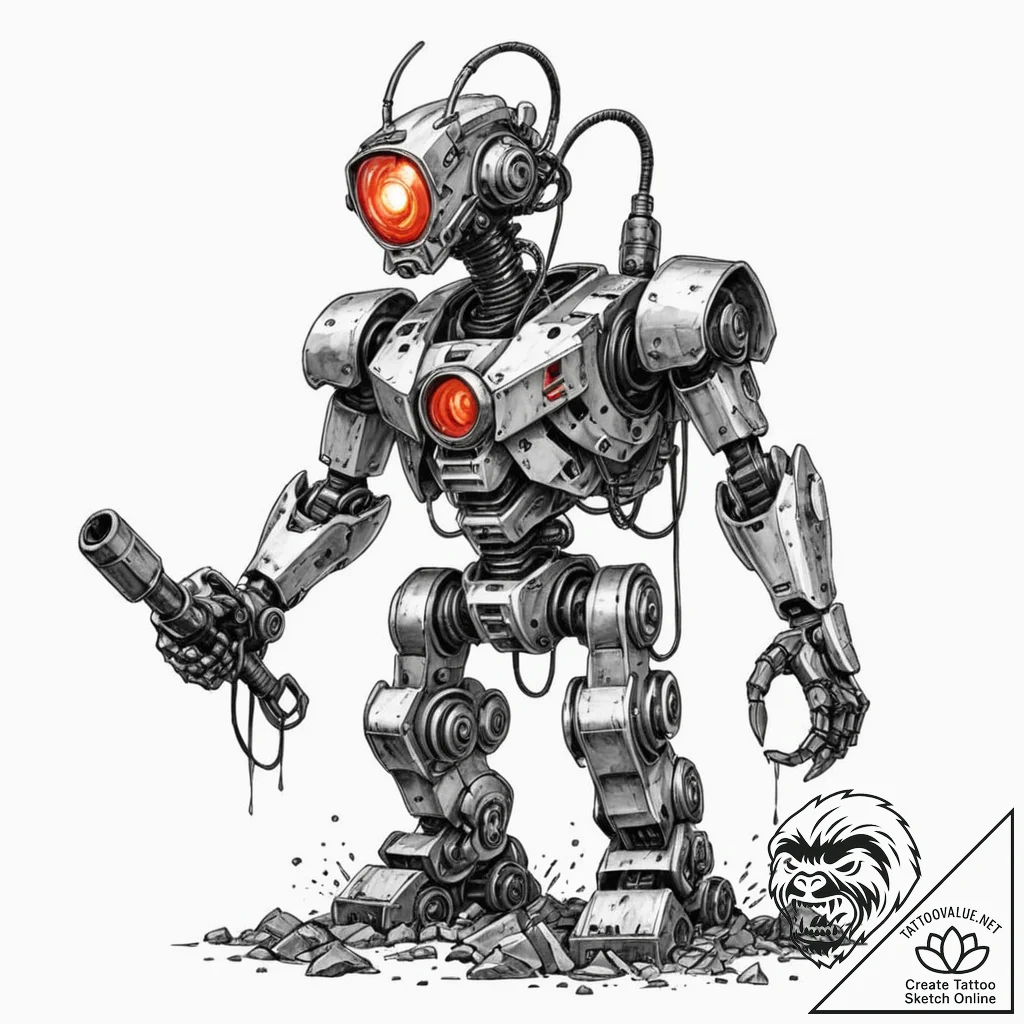 Tattoo sketch, robot blacksmith, forging ligh... - tattoo sketch (№1752457109_0, 14.07.2025 01:38) — tattoovalue.net