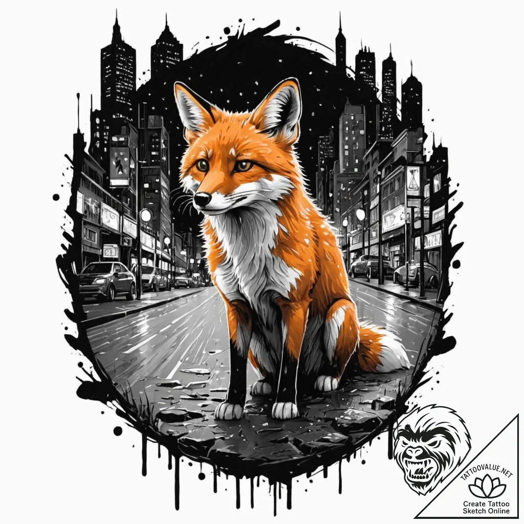 Tattoo sketch, urban fox, neon gaze, a sleek,... - tattoo sketch (№1752457360_0, 14.07.2025 01:42) — tattoovalue.net