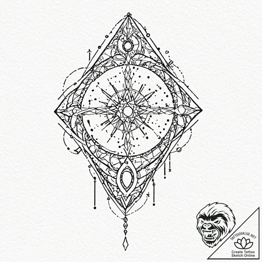 Tattoo sketch, ethereal encryption key, a flo... - tattoo sketch (№1752457866_0, 14.07.2025 01:51) — tattoovalue.net