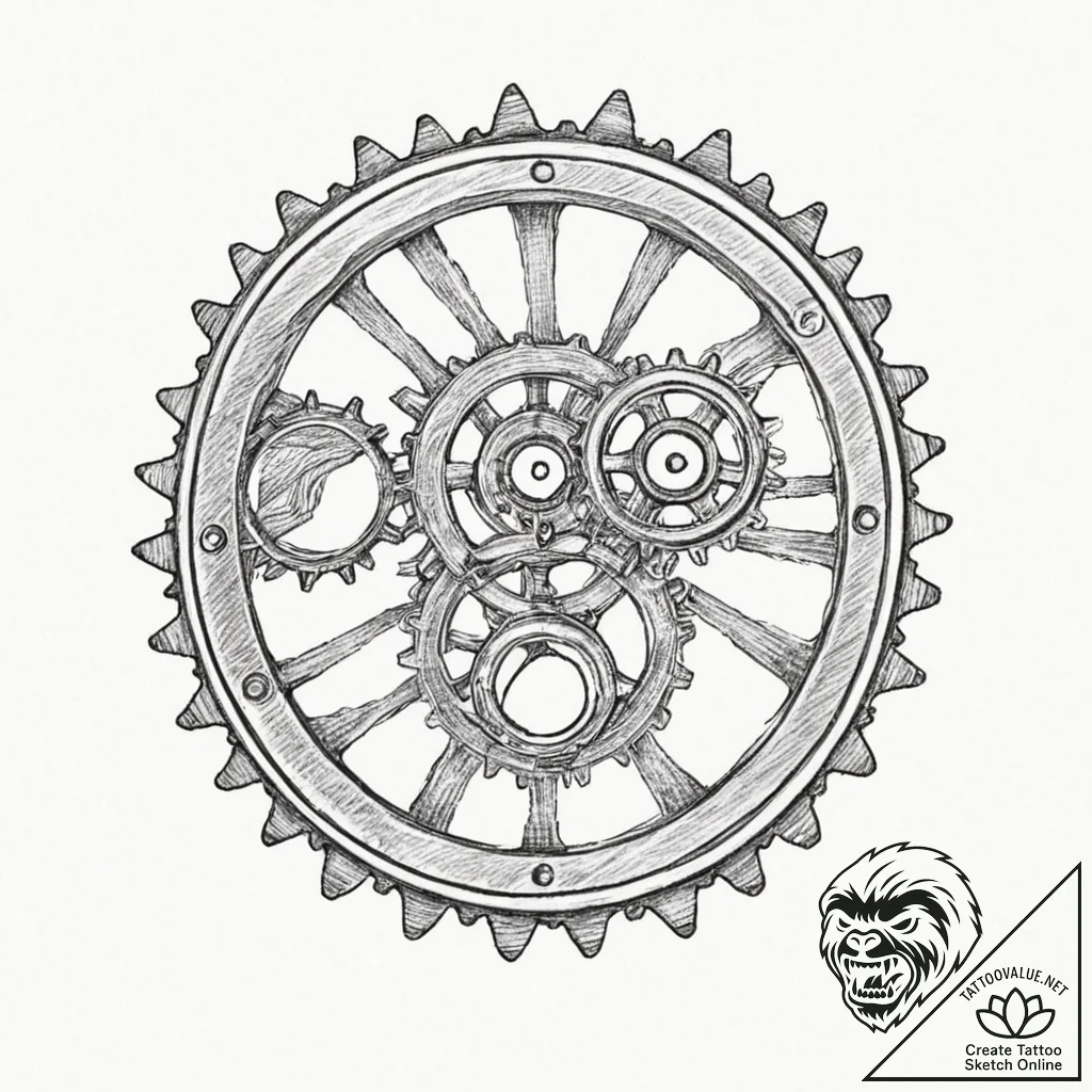 Tattoo sketch, synchronicity gears, two perfe... - tattoo sketch (№1752457949_0, 14.07.2025 01:52) — tattoovalue.net
