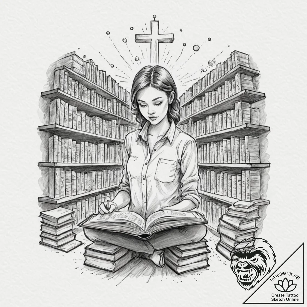Tattoo sketch, keeper of the digital library,... - tattoo sketch (№1752458033_0, 14.07.2025 01:53) — tattoovalue.net