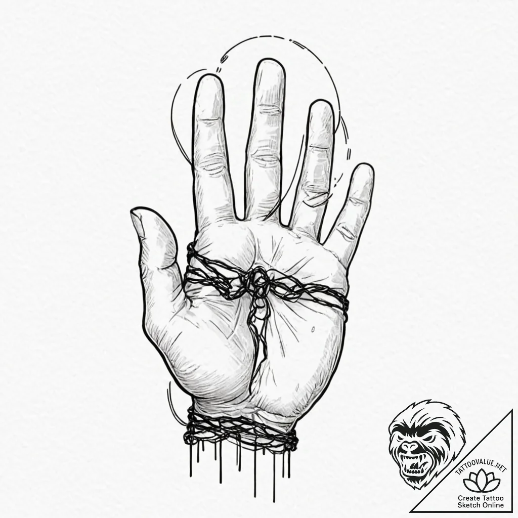 Tattoo sketch, hand of fate, digital threads,... - tattoo sketch (№1752458116_0, 14.07.2025 01:55) — tattoovalue.net