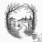 Tattoo sketch, journey’s end gate, an elegant… – tattoo sketch (№1752458283_0, 14.07.2025 01:58) — tattoovalue.net