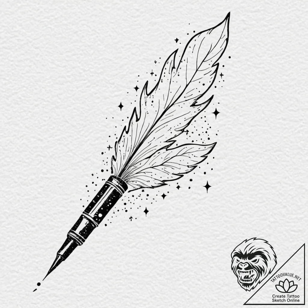 Tattoo sketch, stellar scribe's quill, an ele... - tattoo sketch (№1752458699_0, 14.07.2025 02:04) — tattoovalue.net