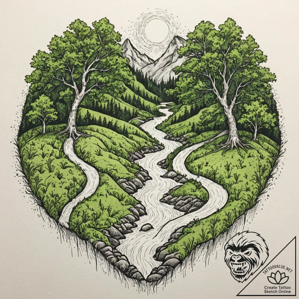 Tattoo sketch, verdant valley, veins of light... - tattoo sketch (№1752459708_0, 14.07.2025 02:21) — tattoovalue.net