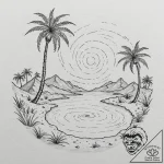 Tattoo sketch, kinetic sandstorm oasis, a des… – tattoo sketch (№1752459875_0, 14.07.2025 02:24) — tattoovalue.net
