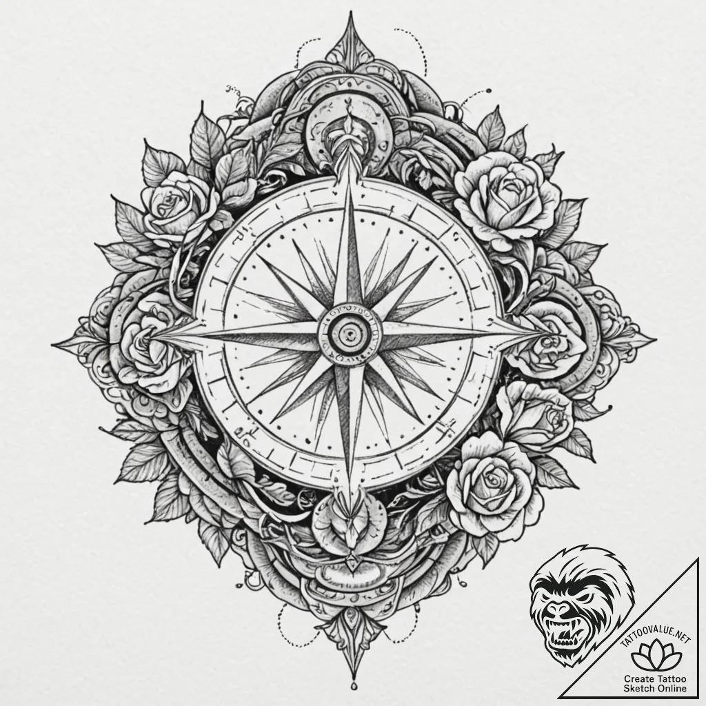 Tattoo sketch, lucid dream compass, an antiqu... - tattoo sketch (№1752459960_0, 14.07.2025 02:26) — tattoovalue.net