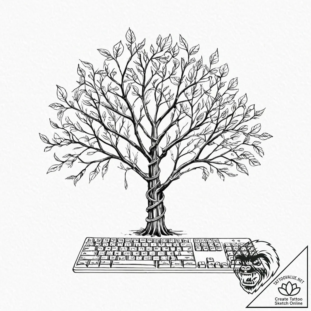 Tattoo sketch, keyboard tree, a small, delica... - tattoo sketch (№1752460541_0, 14.07.2025 02:35) — tattoovalue.net