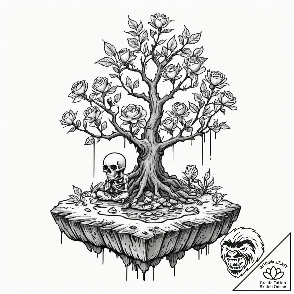 Tattoo sketch, bonsai tree growing on a tiny,... - tattoo sketch (№1752460625_0, 14.07.2025 02:37) — tattoovalue.net