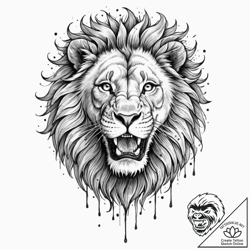 Tattoo sketch, lion's roar, soundwave symmetr... - tattoo sketch (№1752460708_0, 14.07.2025 02:38) — tattoovalue.net