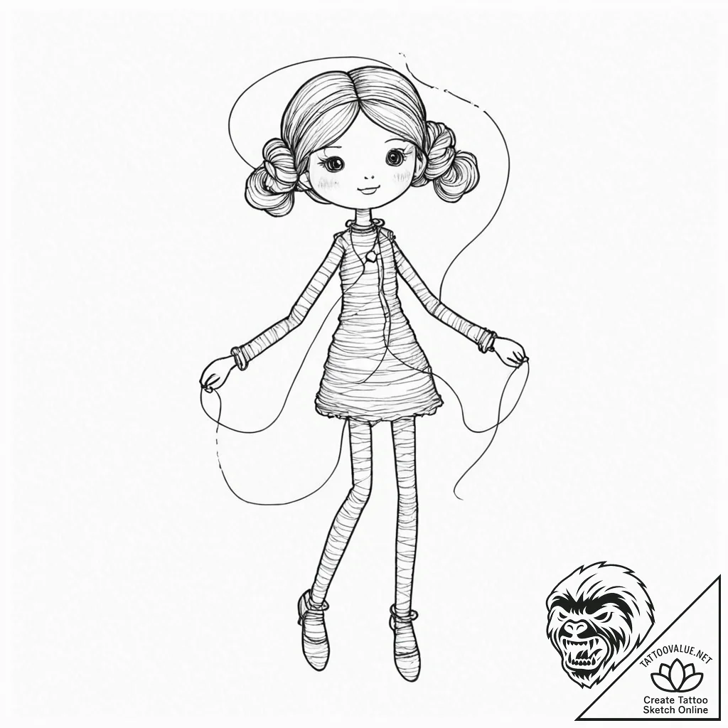 Tattoo sketch, yarn doll, digital strings, a... - tattoo sketch (№1752460874_0, 14.07.2025 02:41) — tattoovalue.net