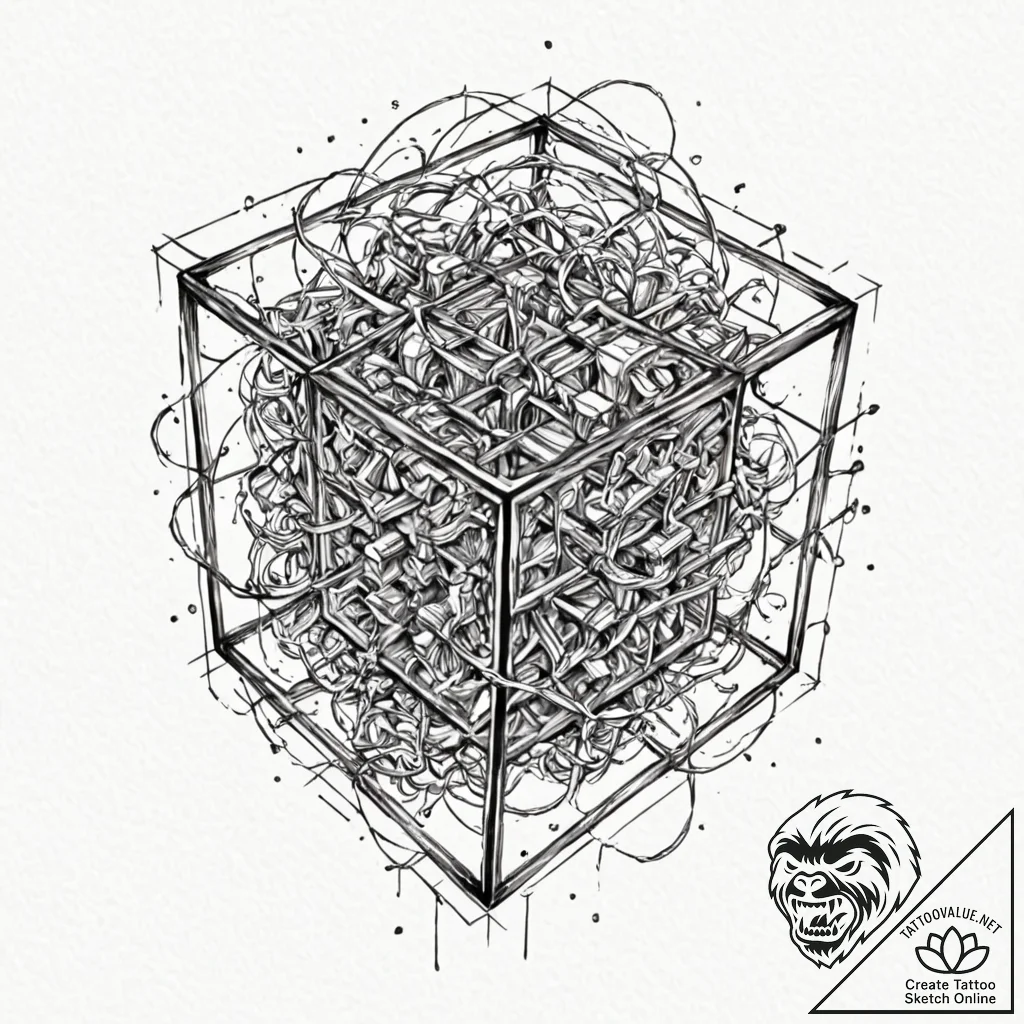 Tattoo sketch, tesseract of thought, a comple... - tattoo sketch (№1752461042_0, 14.07.2025 02:44) — tattoovalue.net