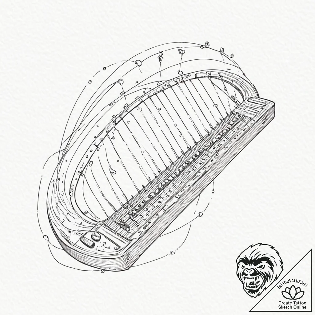 Tattoo sketch, zither, echoes of algorithms,... - tattoo sketch (№1752461127_0, 14.07.2025 02:45) — tattoovalue.net
