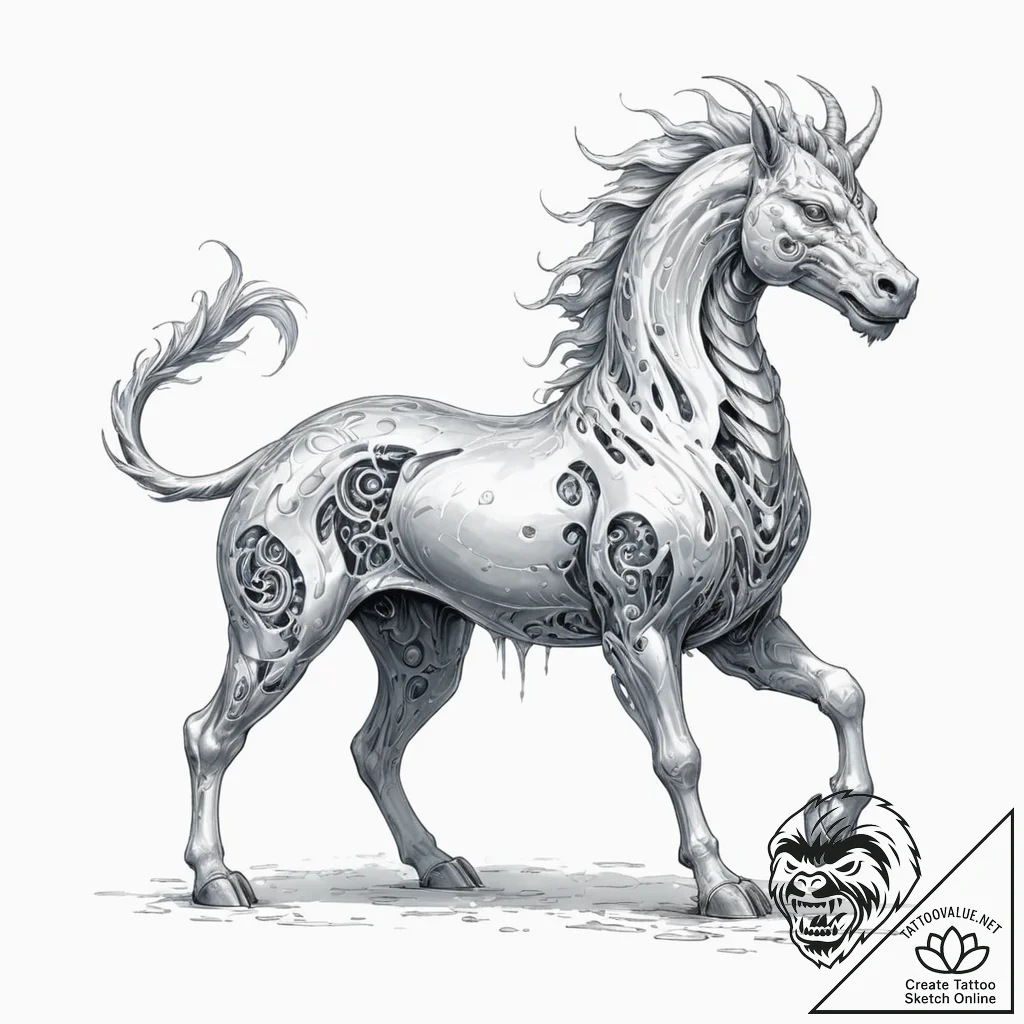Tattoo sketch, quicksilver qilin, a majestic... - tattoo sketch (№1752461631_0, 14.07.2025 02:53) — tattoovalue.net