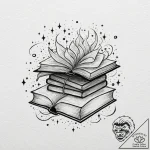 Tattoo sketch, floating library books, a clus… – tattoo sketch (№1752461716_0, 14.07.2025 02:55) — tattoovalue.net