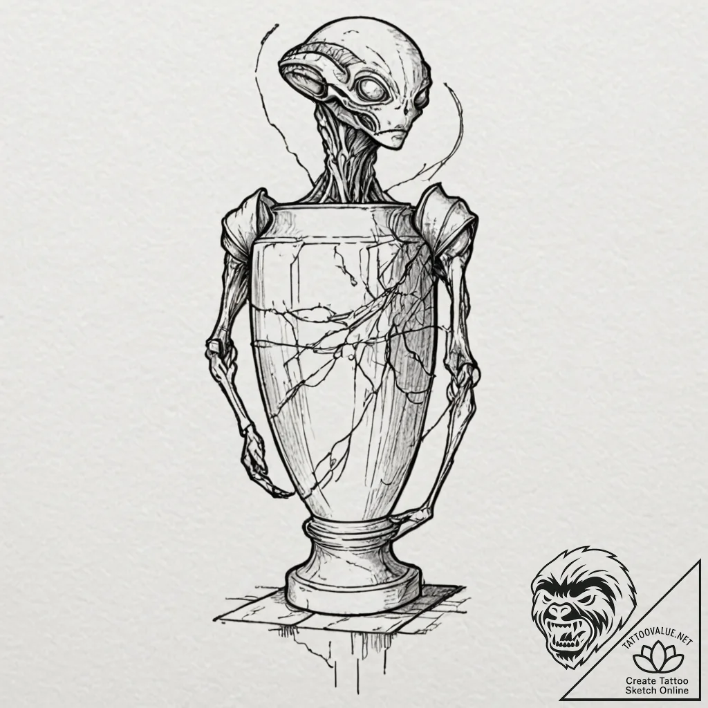 Tattoo sketch, restored artifact, glowing cor... - tattoo sketch (№1752461801_0, 14.07.2025 02:56) — tattoovalue.net