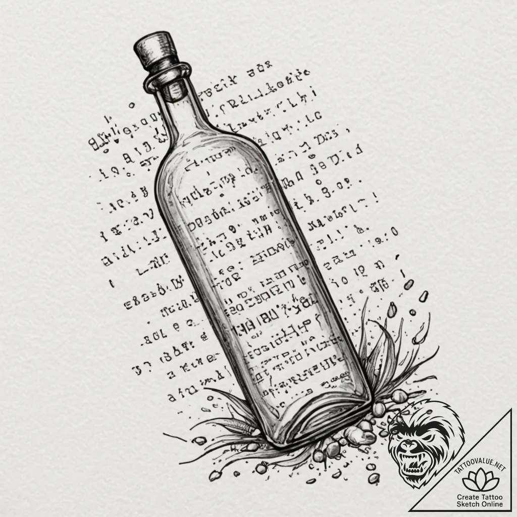Tattoo sketch, time-lost message in a bottle... - tattoo sketch (№1752462388_0, 14.07.2025 03:06) — tattoovalue.net