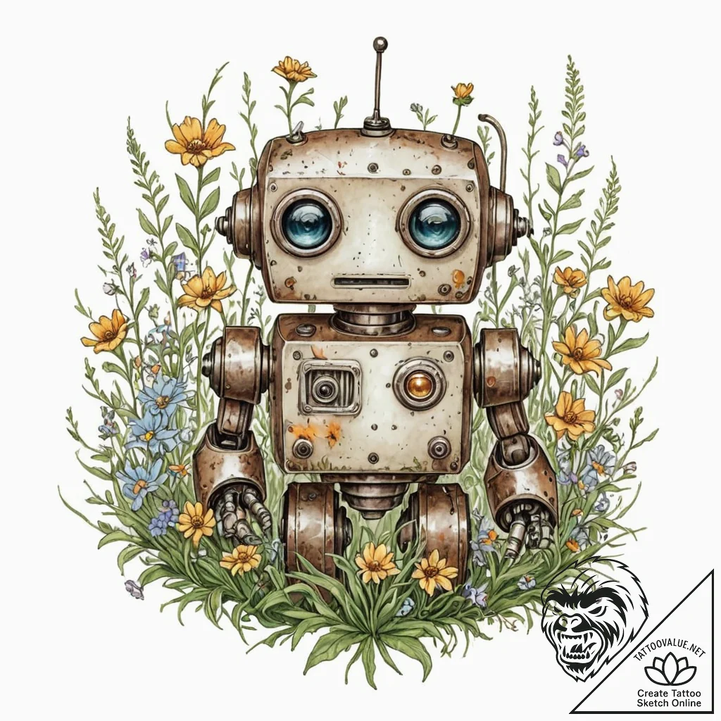 Tattoo sketch, forgotten robot toy, a small,... - tattoo sketch (№1752462472_0, 14.07.2025 03:07) — tattoovalue.net