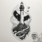 Tattoo sketch, deep space lighthouse, a tall,… – tattoo sketch (№1752462557_0, 14.07.2025 03:09) — tattoovalue.net