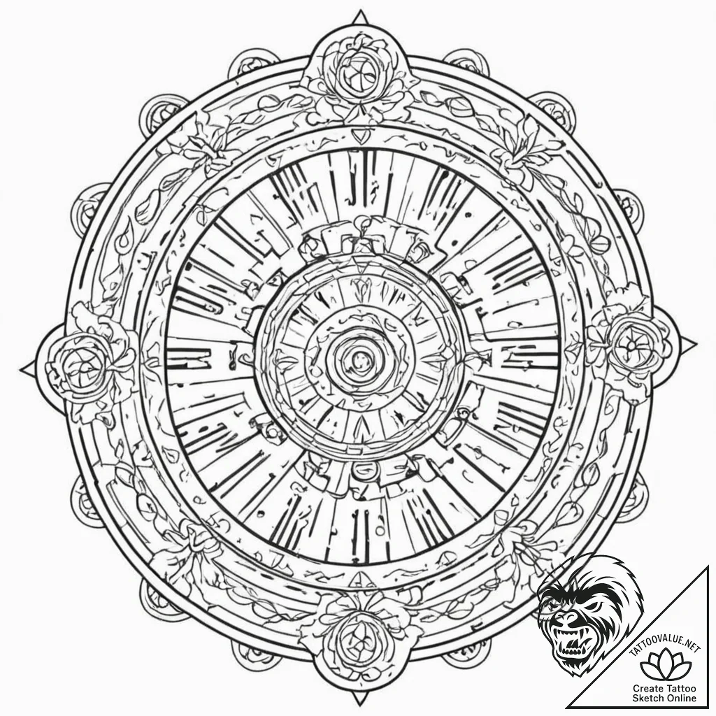 Tattoo sketch, karma wheel, digital spokes, a... - tattoo sketch (№1752462725_0, 14.07.2025 03:12) — tattoovalue.net