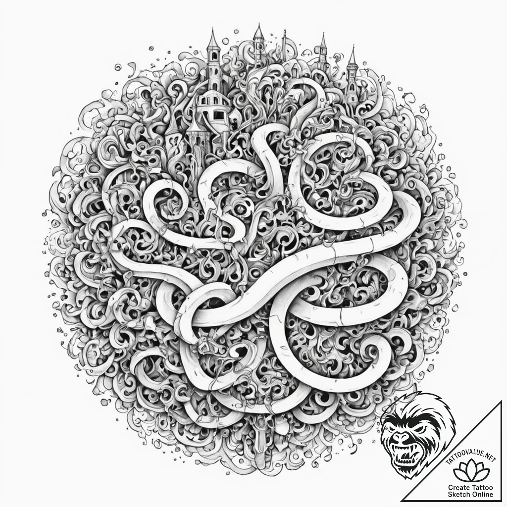 Tattoo sketch, volumetric fog, hidden realiti... - tattoo sketch (№1752462895_0, 14.07.2025 03:14) — tattoovalue.net