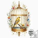 Tattoo sketch, golden cage, digital bird, an… – tattoo sketch (№1752462982_0, 14.07.2025 03:16) — tattoovalue.net
