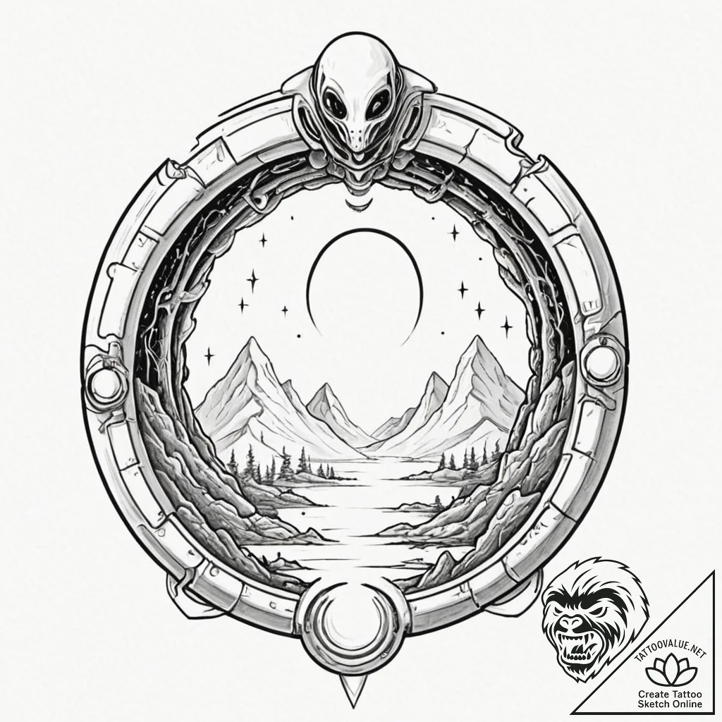 Tattoo sketch, xenodochial portal to the unkn... - tattoo sketch (№1752463830_0, 14.07.2025 03:30) — tattoovalue.net