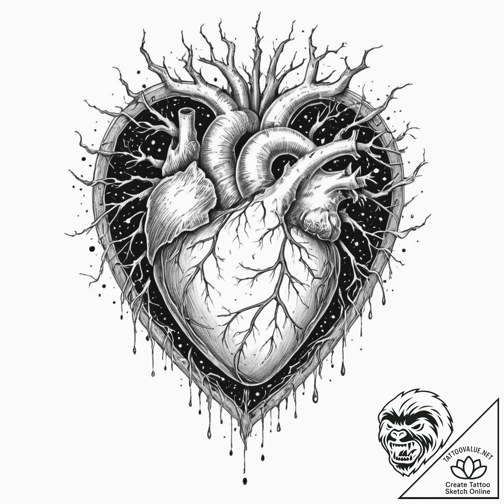 Tattoo sketch, quasar-powered heart, a styliz... - tattoo sketch (№1752464248_0, 14.07.2025 03:37) — tattoovalue.net