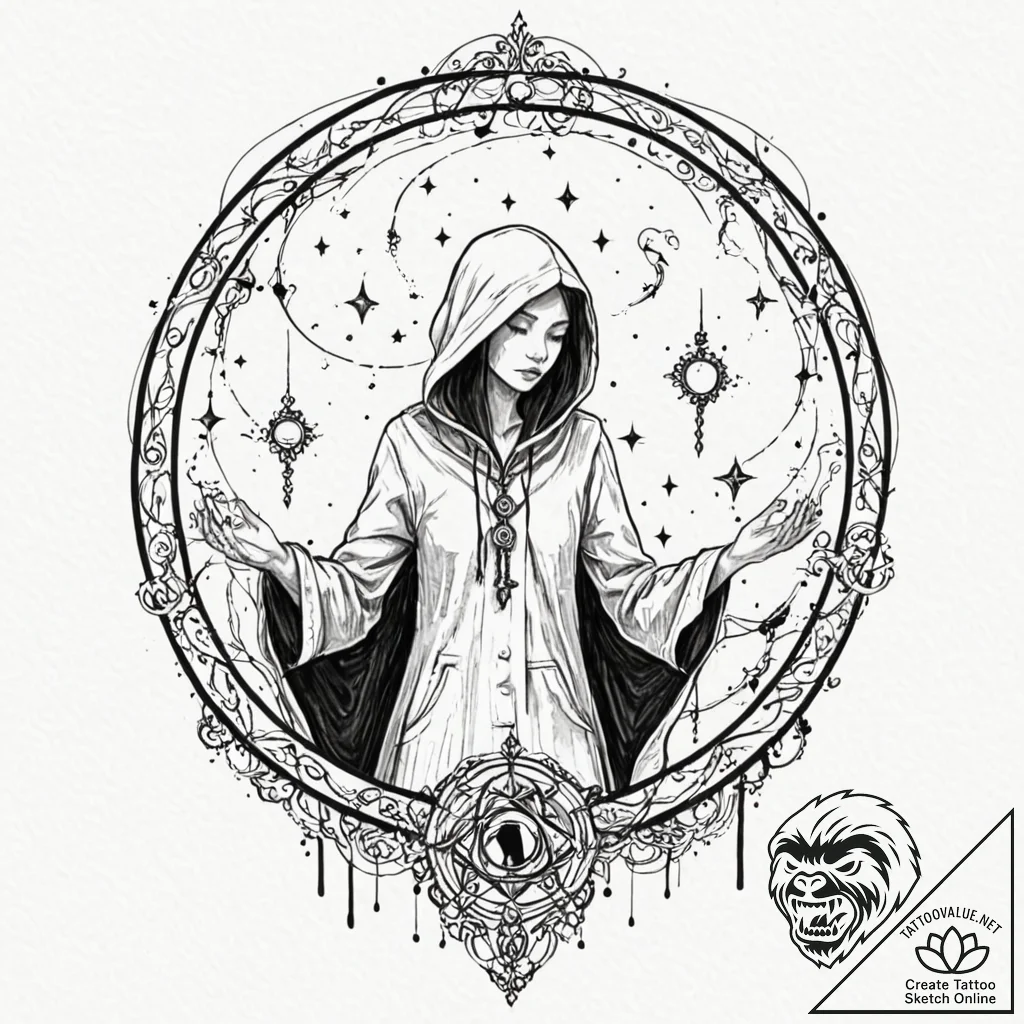 Tattoo sketch, gatekeeper of dreams, a myster... - tattoo sketch (№1752464506_0, 14.07.2025 03:41) — tattoovalue.net
