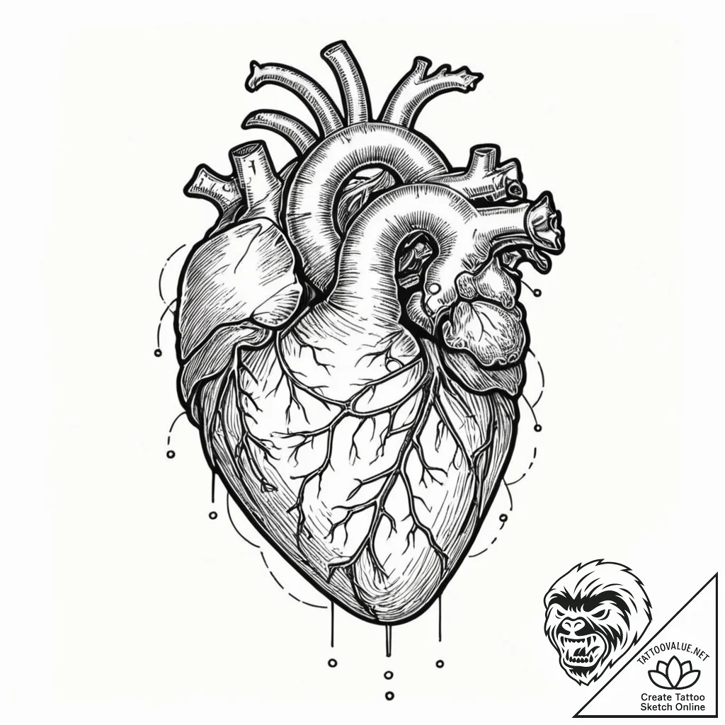 Tattoo sketch, an anatomical heart with a clo... - tattoo sketch (№1752464675_0, 14.07.2025 03:44) — tattoovalue.net