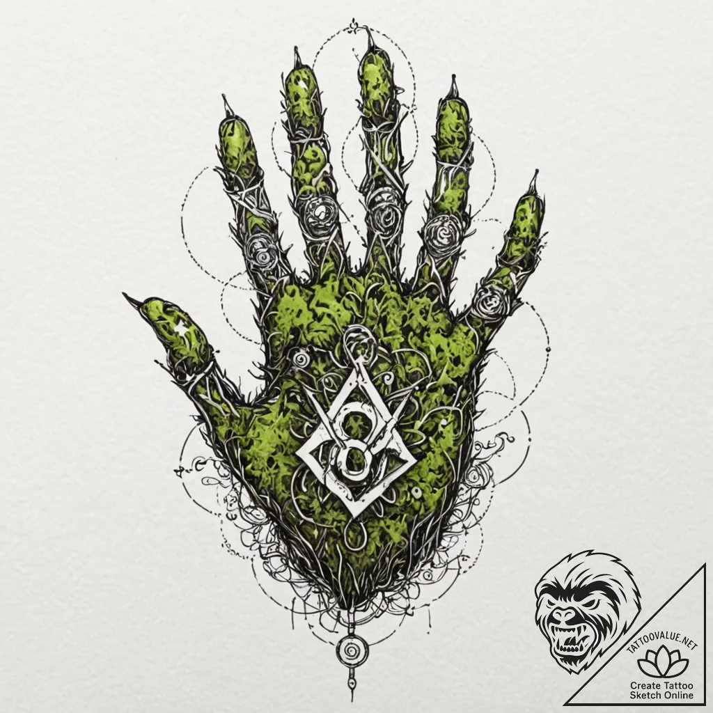 Tattoo sketch, runic regrowth on robot hand,... - tattoo sketch (№1752465271_0, 14.07.2025 03:54) — tattoovalue.net