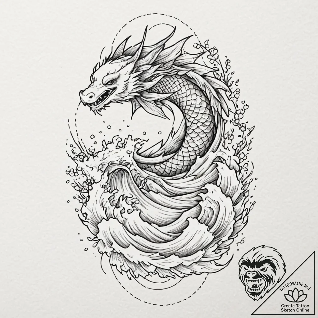 Tattoo sketch, abstract wave crashing into a... - tattoo sketch (№1752465357_0, 14.07.2025 03:55) — tattoovalue.net
