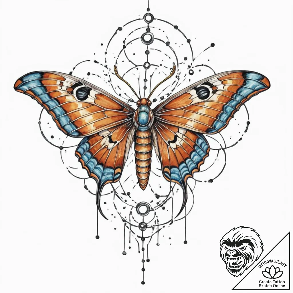 Tattoo sketch, an atlas moth with a circuit b... - tattoo sketch (№1752466534_0, 14.07.2025 04:15) — tattoovalue.net