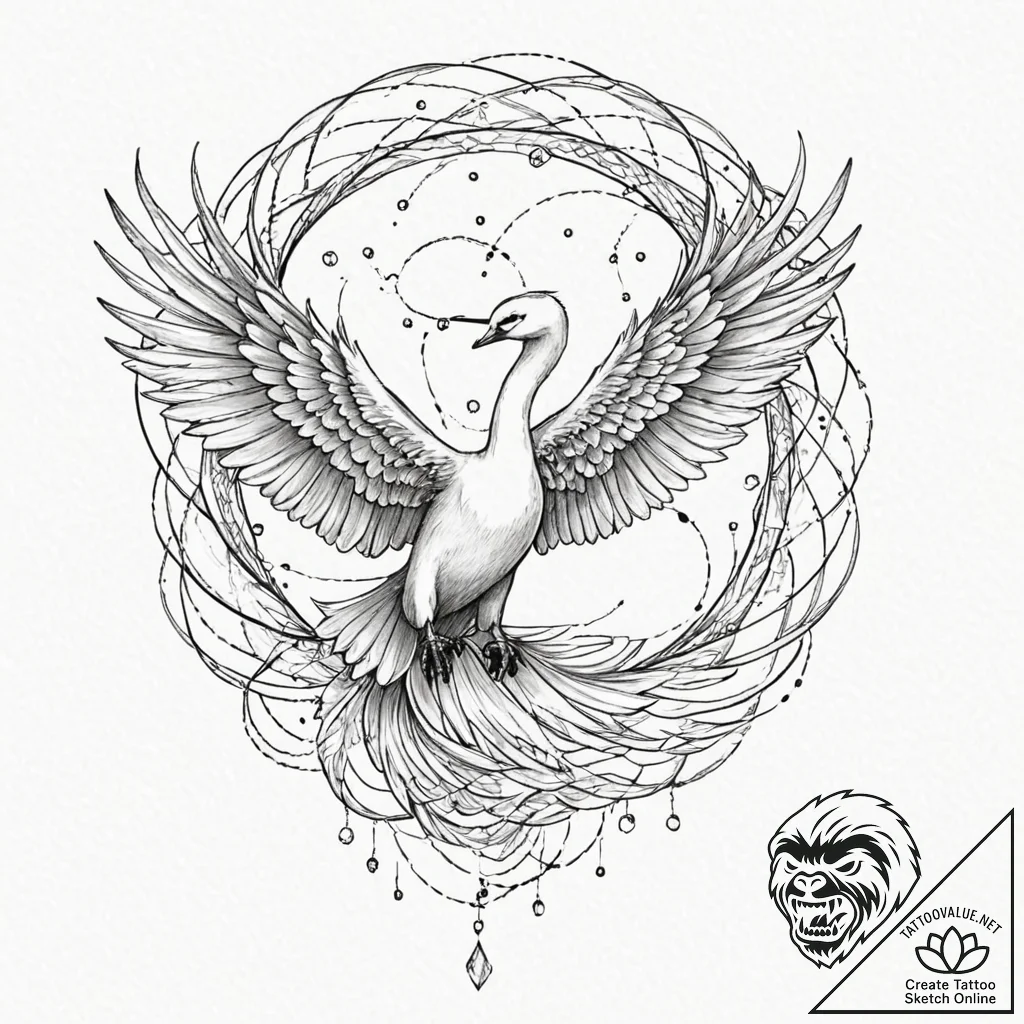 Tattoo sketch, winged wanderer, quantum feath... - tattoo sketch (№1752466617_0, 14.07.2025 04:16) — tattoovalue.net