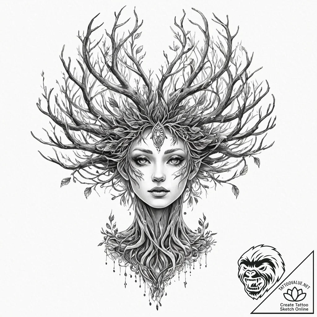 Tattoo sketch, holographic forest spirit, a t... - tattoo sketch (№1752467036_0, 14.07.2025 04:23) — tattoovalue.net