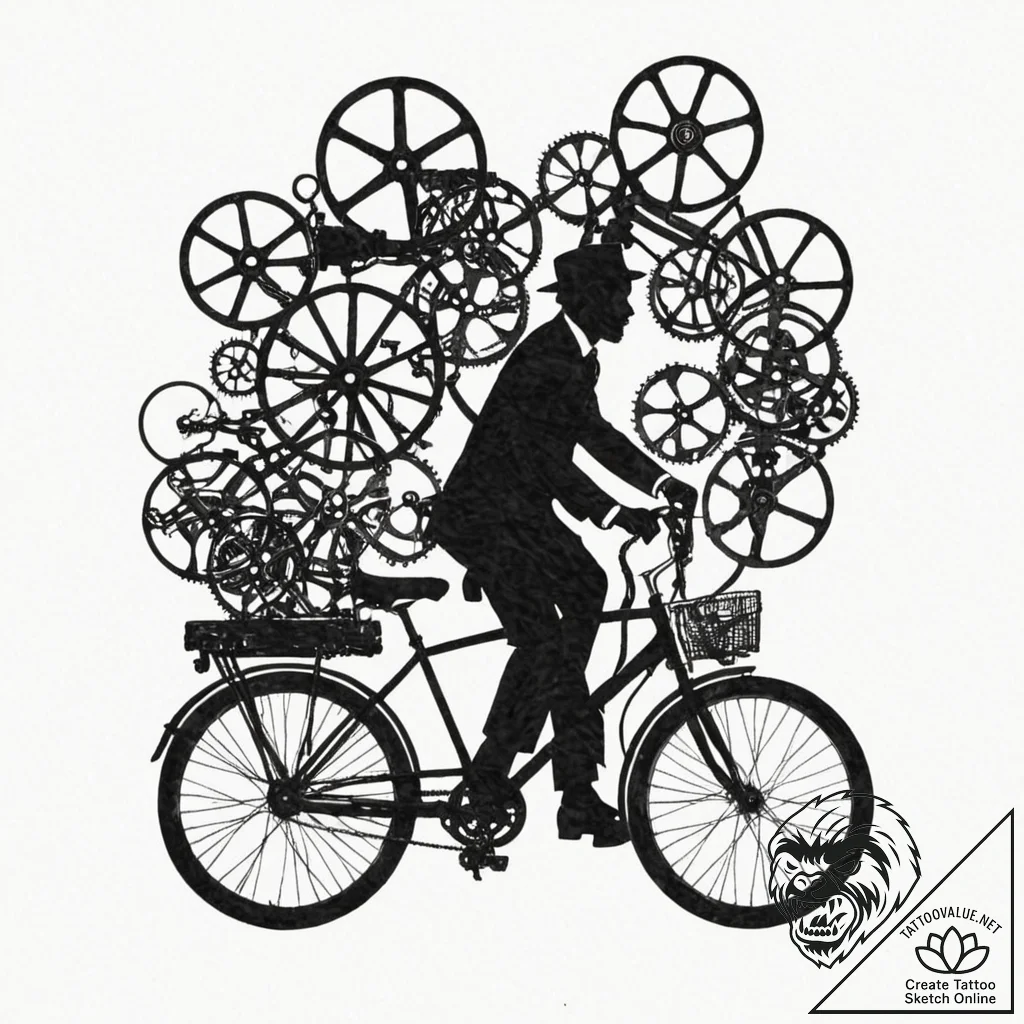 Tattoo sketch, bicycle made of old film reels... - tattoo sketch (№1752467121_0, 14.07.2025 04:25) — tattoovalue.net
