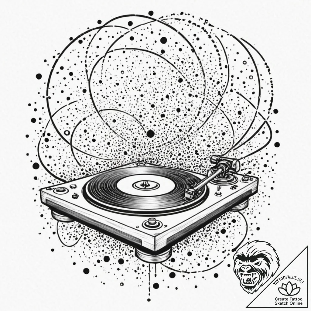 Tattoo sketch, dynamic disc jockey, a dj turn... - tattoo sketch (№1752467203_0, 14.07.2025 04:26) — tattoovalue.net