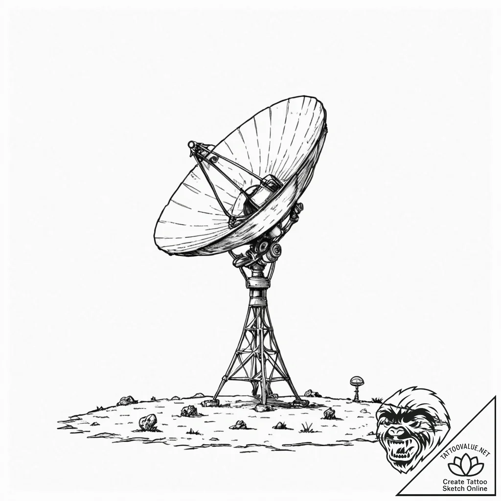 Tattoo sketch, solitary satellite dish, recei... - tattoo sketch (№1752467872_0, 14.07.2025 04:37) — tattoovalue.net