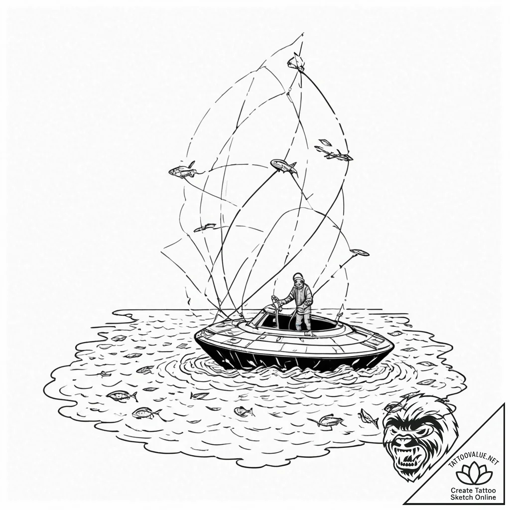 Tattoo sketch, future fisherman, a lone fishe... - tattoo sketch (№1752468041_0, 14.07.2025 04:40) — tattoovalue.net