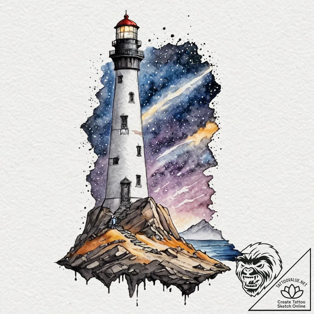 Tattoo sketch, galactic lighthouse keeper, a... - tattoo sketch (№1752468123_0, 14.07.2025 04:42) — tattoovalue.net