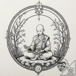 Tattoo sketch, mech-monk’s meditation garden,… – tattoo sketch (№1752468460_0, 14.07.2025 04:47) — tattoovalue.net