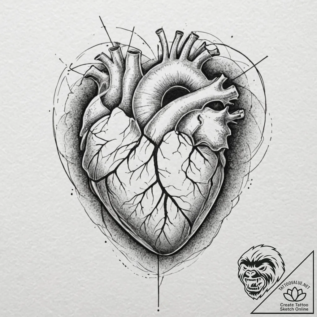 Tattoo sketch, geometric heart, breaking apar... - tattoo sketch (№1752469045_0, 14.07.2025 04:57) — tattoovalue.net