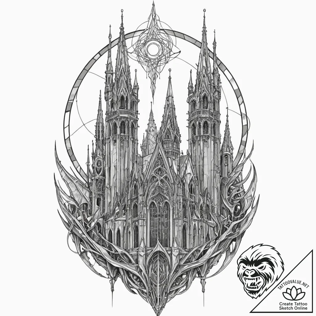Tattoo sketch, neo-gothic network spire, a to... - tattoo sketch (№1752469130_0, 14.07.2025 04:58) — tattoovalue.net