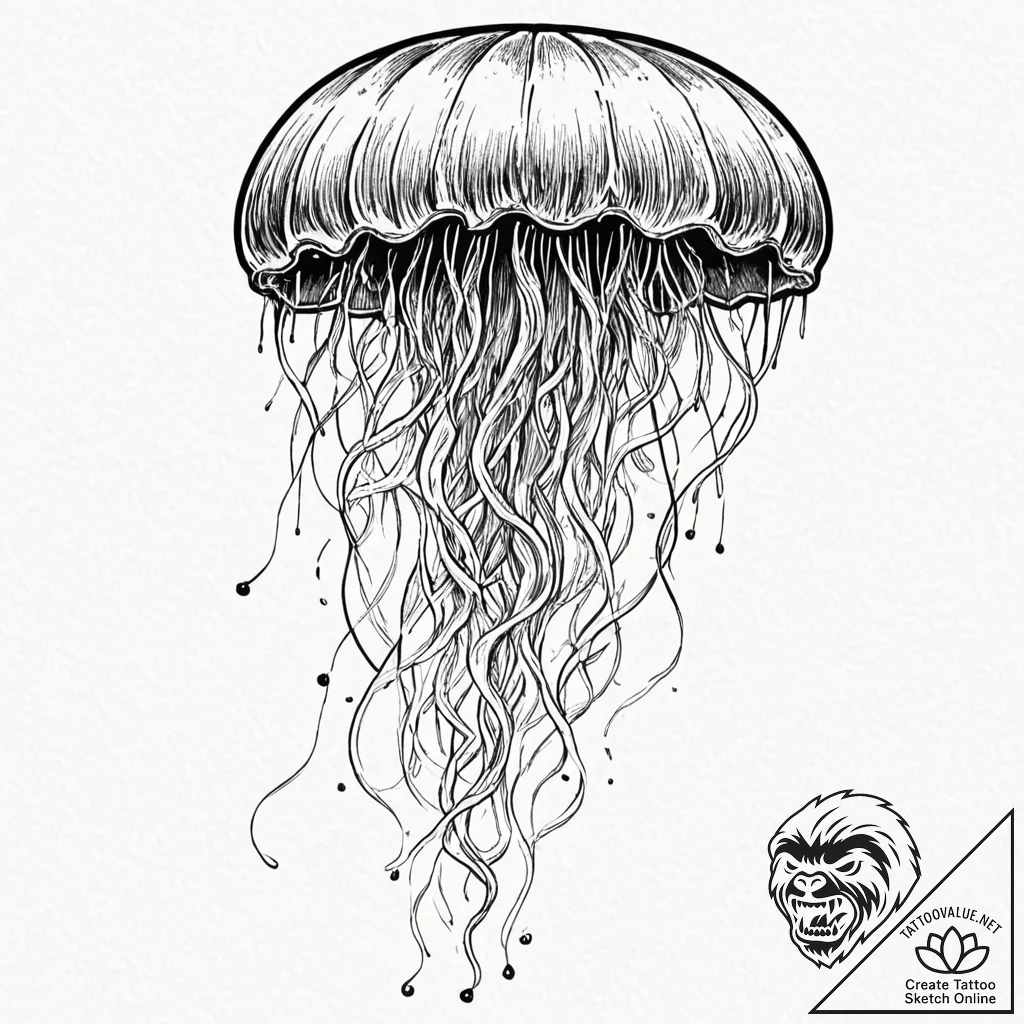Tattoo sketch, radiant jellyfish, quantum bel... - tattoo sketch (№1752469214_0, 14.07.2025 05:00) — tattoovalue.net