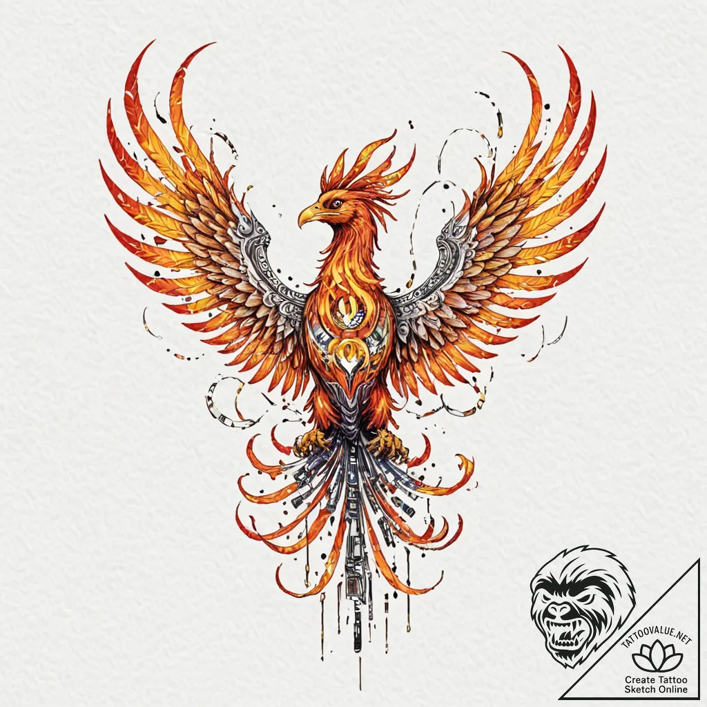 Tattoo sketch, phoenix of pixelated rebirth,... - tattoo sketch (№1752469300_0, 14.07.2025 05:01) — tattoovalue.net