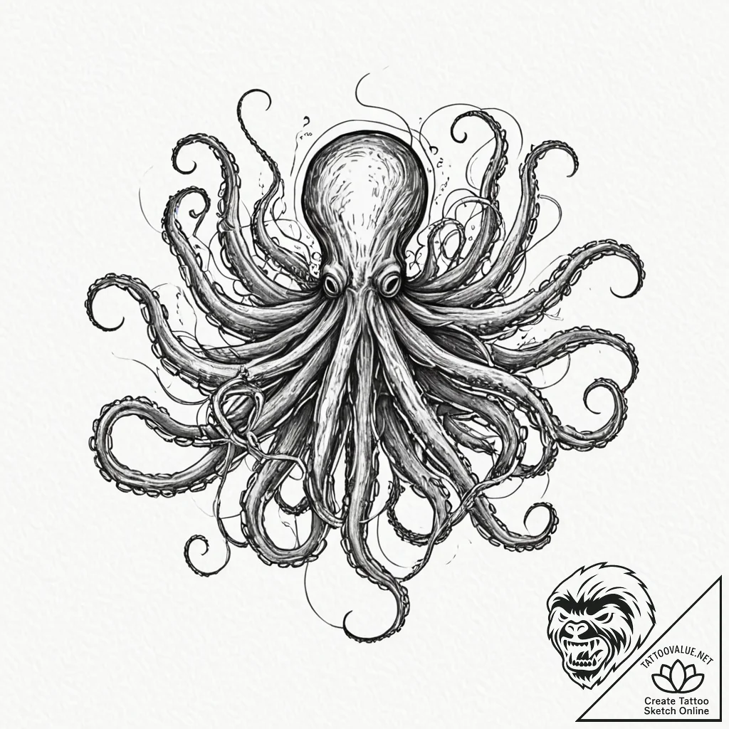 Tattoo sketch, kraken of the deep web, a mass... - tattoo sketch (№1752469549_0, 14.07.2025 05:05) — tattoovalue.net