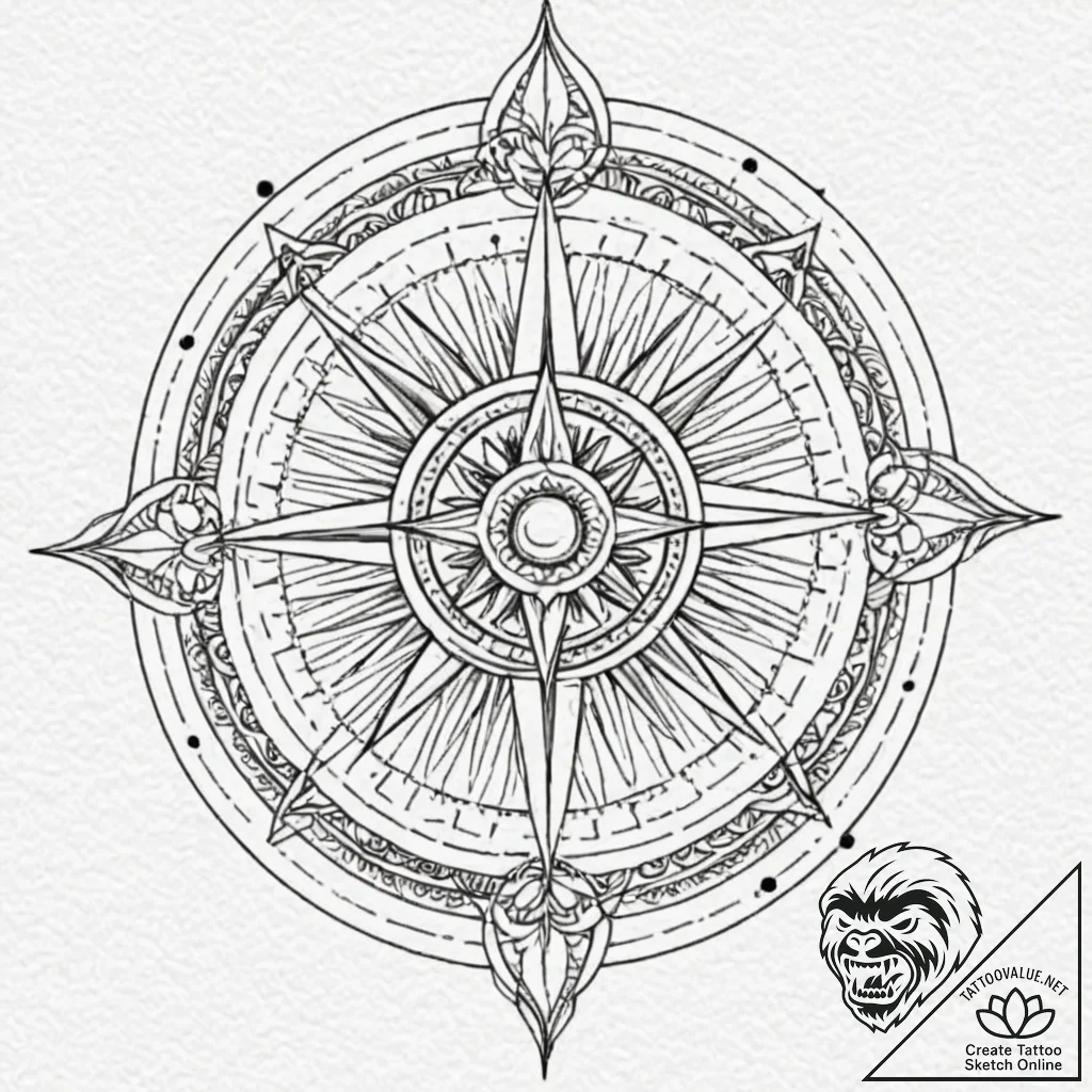 Tattoo sketch, zircon compass, guiding light,... - tattoo sketch (№1752469917_0, 14.07.2025 05:11) — tattoovalue.net