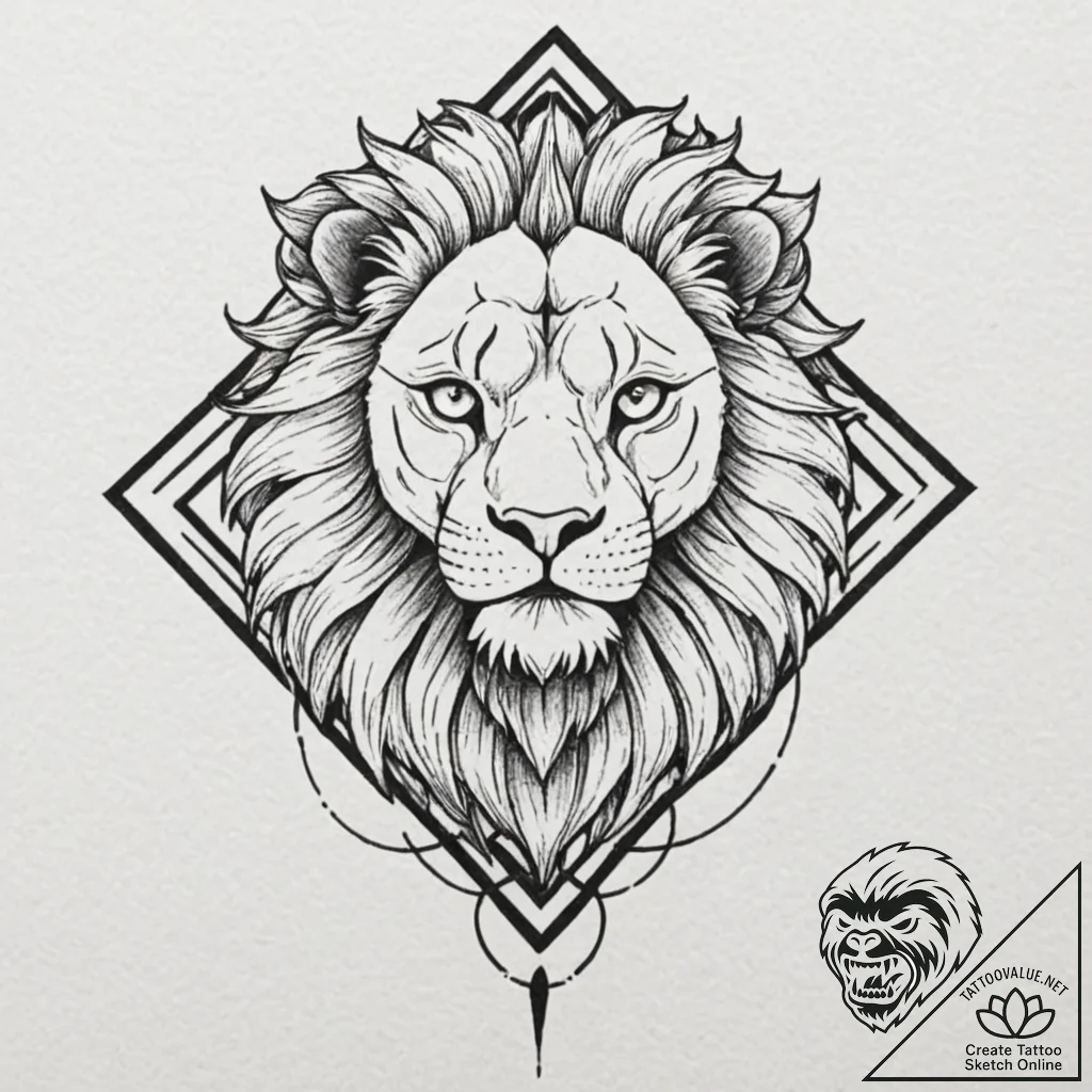 Tattoo sketch, geometric guardian lion, a pow... - tattoo sketch (№1752471071_0, 14.07.2025 05:31) — tattoovalue.net