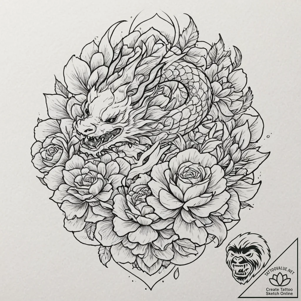 Tattoo sketch, nature's algorithm bloom, a de... - tattoo sketch (№1752471155_0, 14.07.2025 05:32) — tattoovalue.net