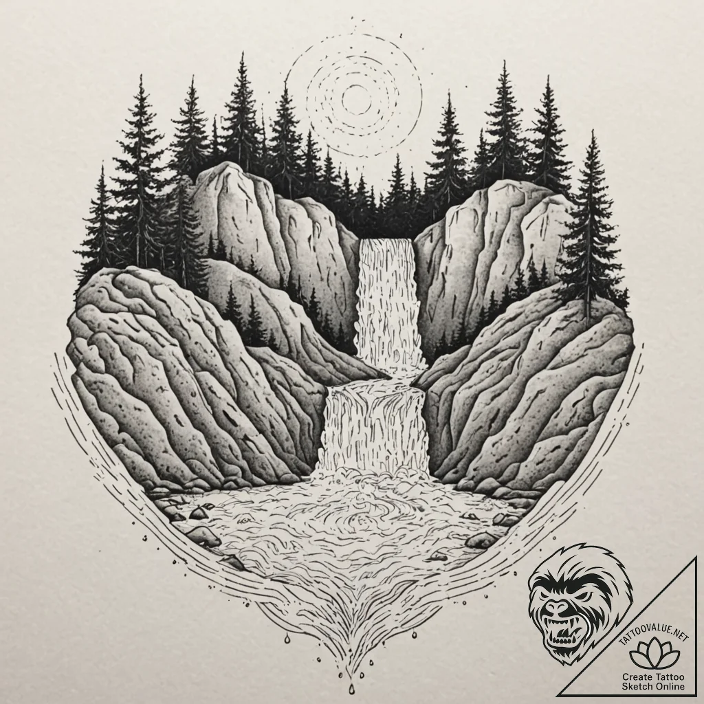 Tattoo sketch, data stream waterfall, a majes... - tattoo sketch (№1752471490_0, 14.07.2025 05:38) — tattoovalue.net